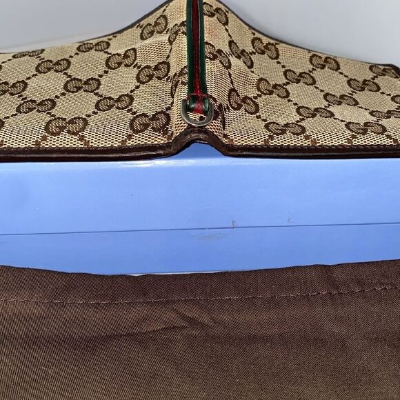 Gucci Bifold Brown Tan Canvas Iconic GG Monogram Leather Trim With Red Crease - Picture 16 of 17